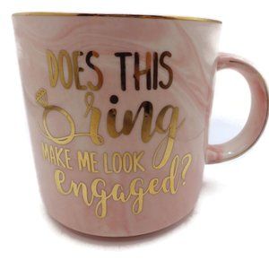 Engagement Gift Mug/ "Does this ring make me look engaged?"/ Pink Marble Ceramic